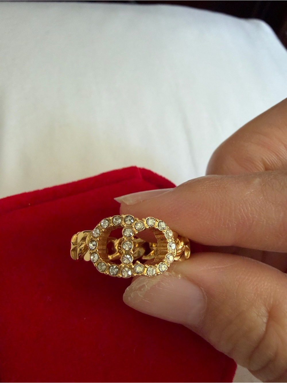 Dior Gold Tone Crystal Interlocking Circle Ring
